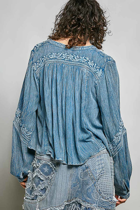 POL Pretty Peasant Embroidered Top