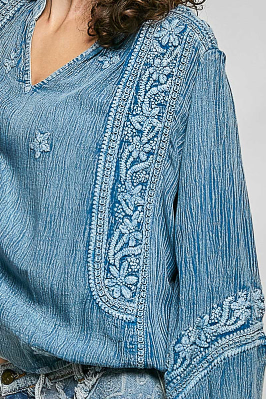 POL Pretty Peasant Embroidered Top