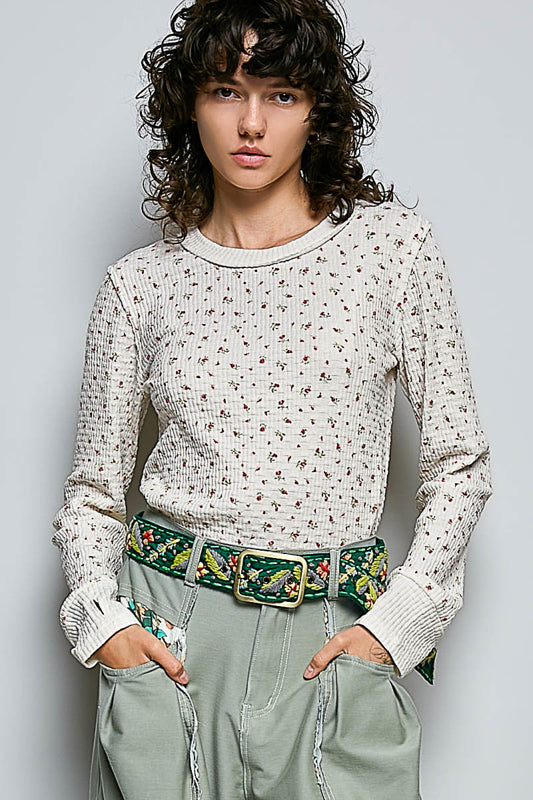 POL Ditzy Flower Ribbed Top