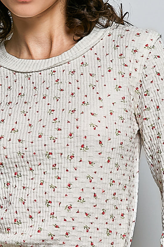 POL Ditzy Flower Ribbed Top