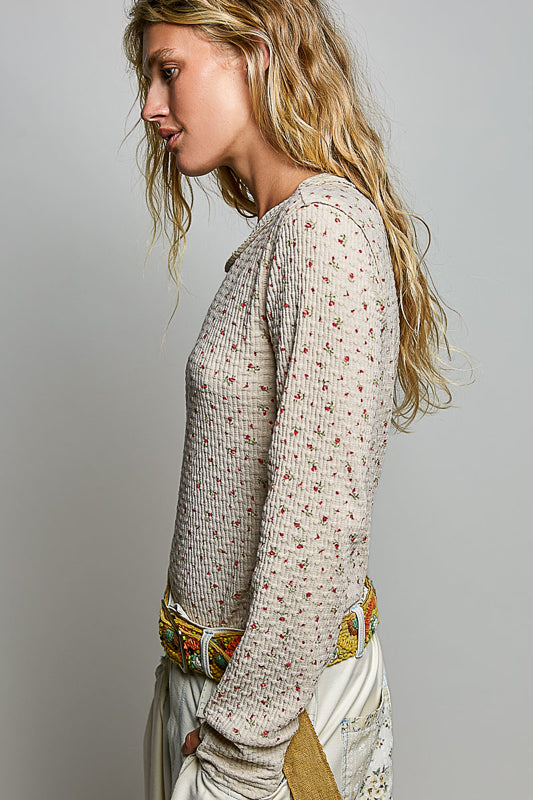 POL Ditzy Flower Ribbed Top