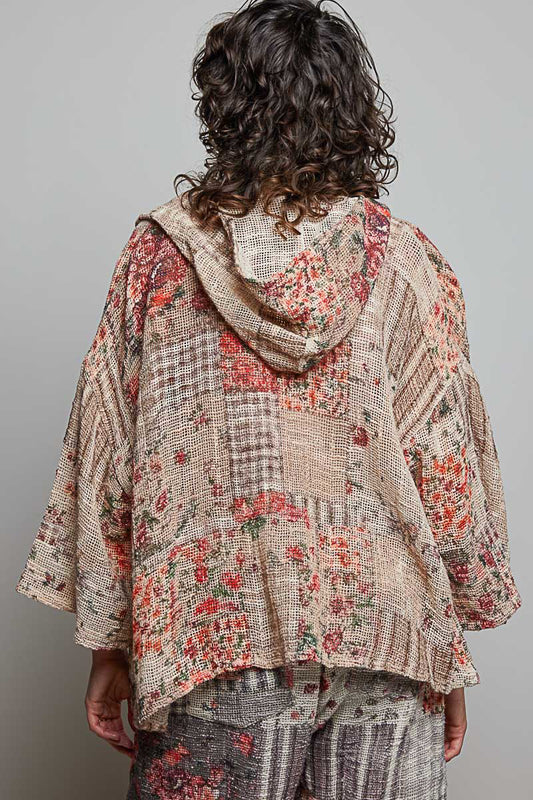 POL Mixed Media Button Up Hoodie