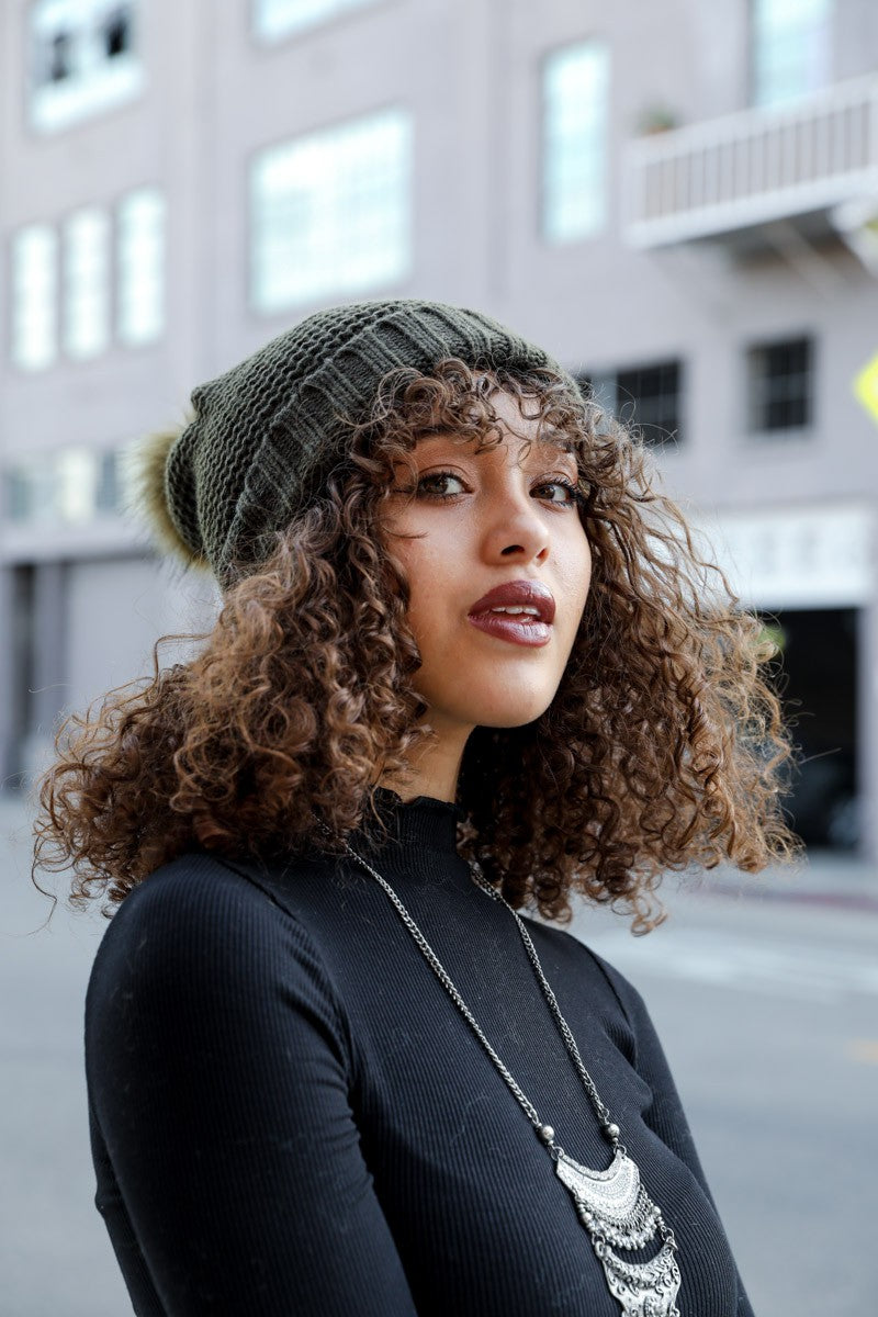 Pom Hat With Faux Sherpa Lining