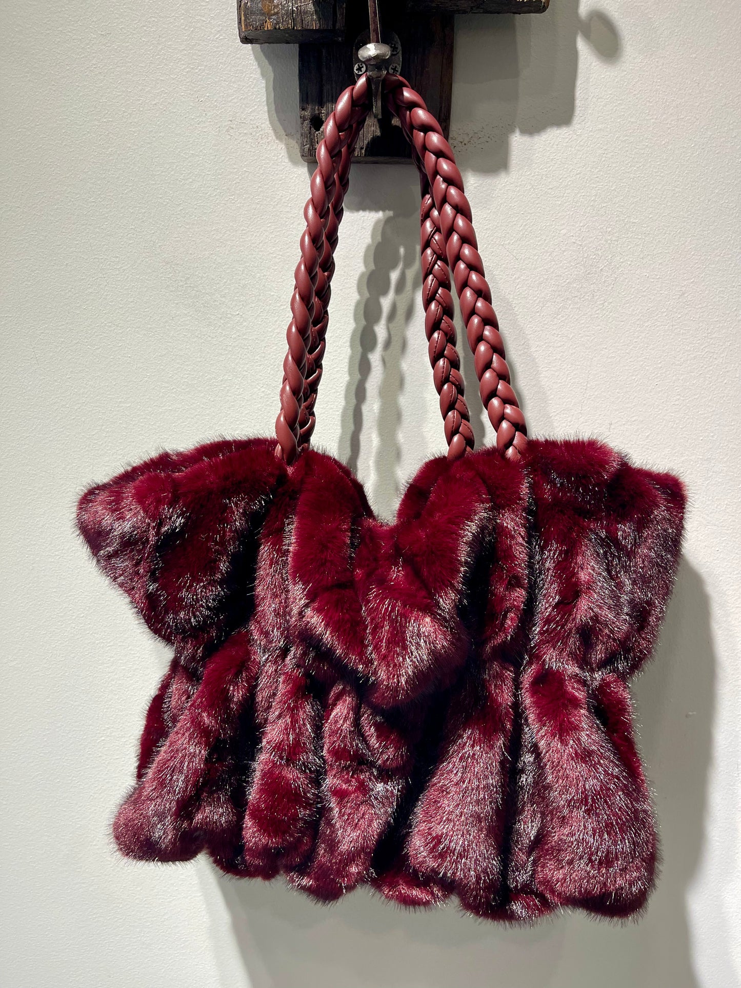 Lux Faux Fur Handbag with Braided Handle