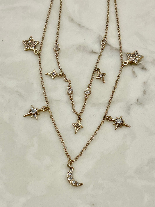 Stars and Moon Charm Choker Necklace
