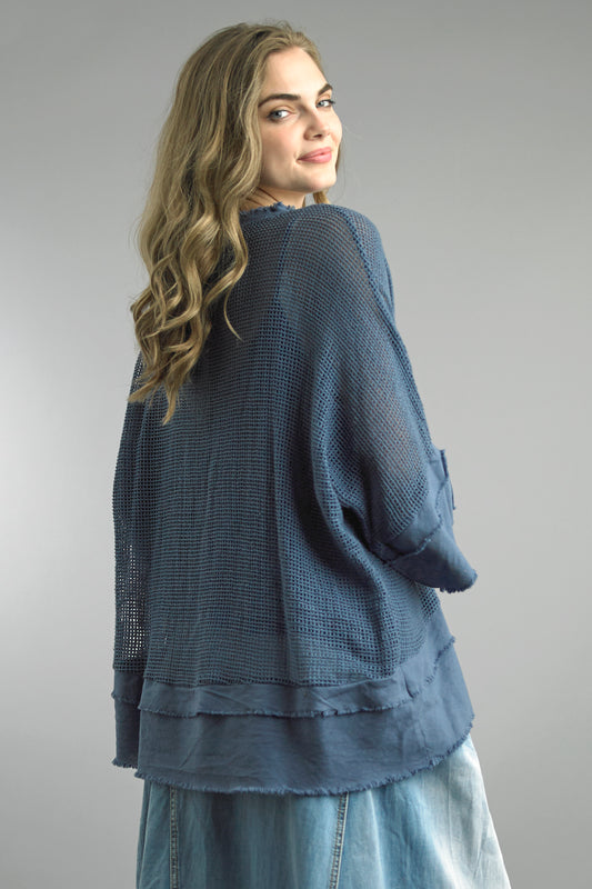 Tempo Paris Navy Cotton Mesh Top