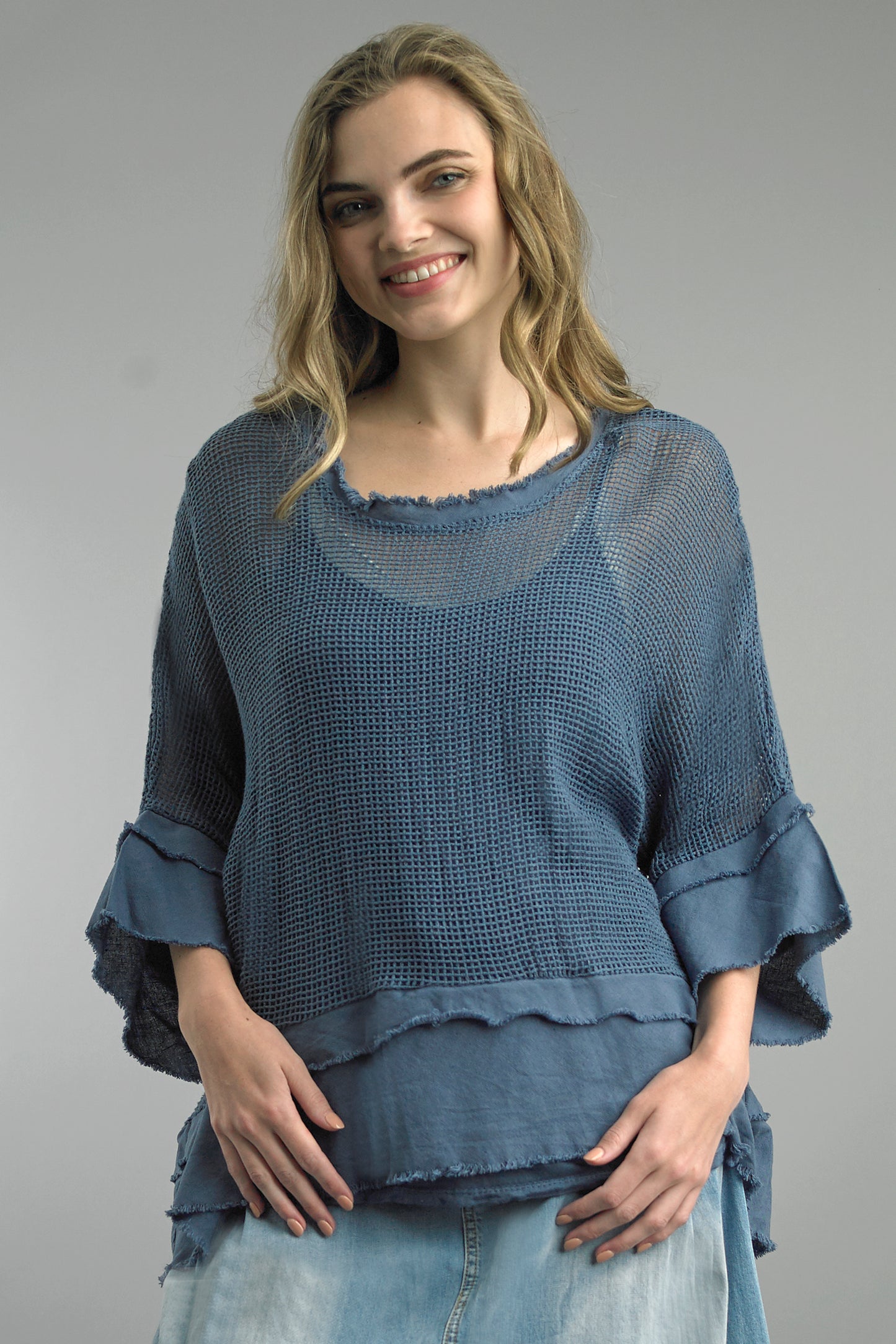 Tempo Paris Navy Cotton Mesh Top