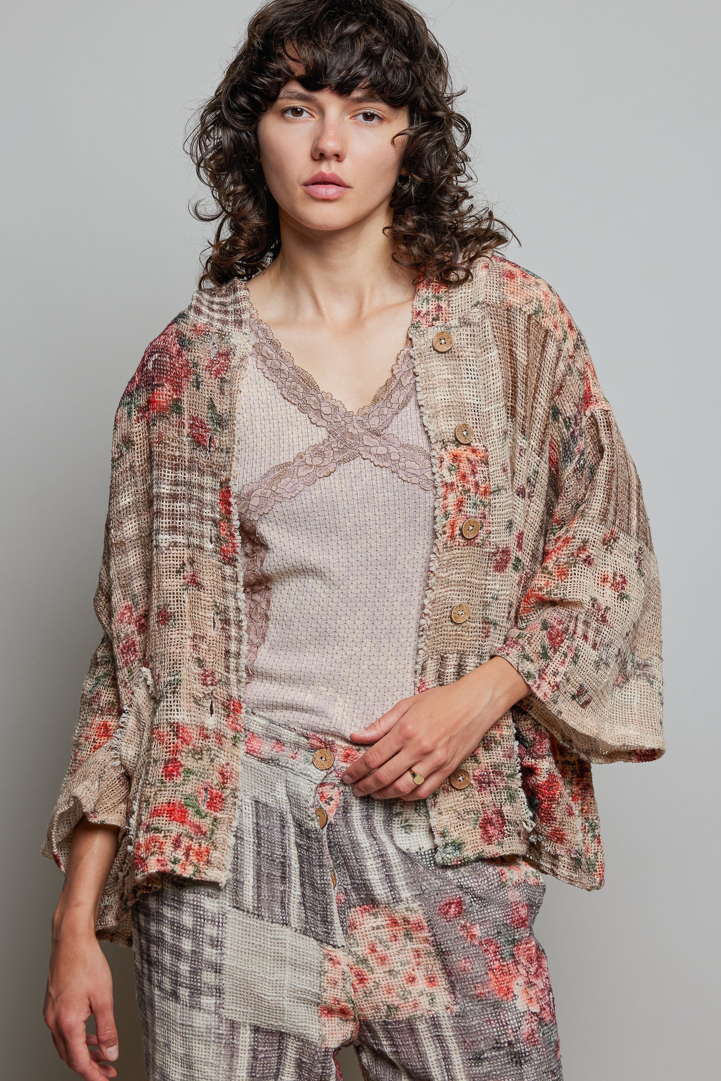 POL Mixed Media Button Up Hoodie
