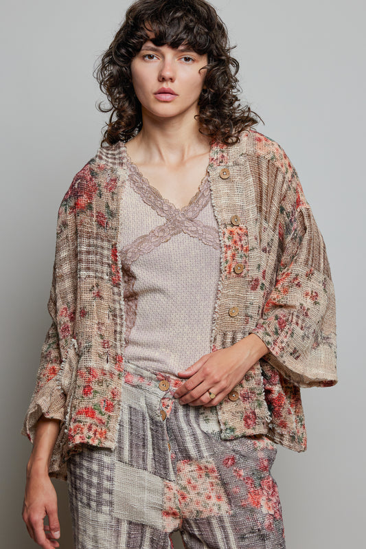 POL Mixed Media Button Up Hoodie