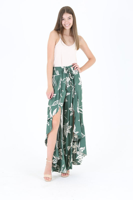 Angie Tropical Ruffle Wrap Pants