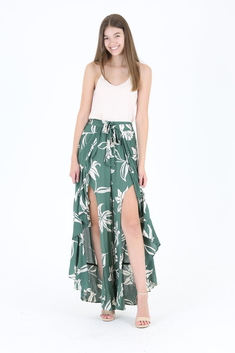 Angie Tropical Ruffle Wrap Pants