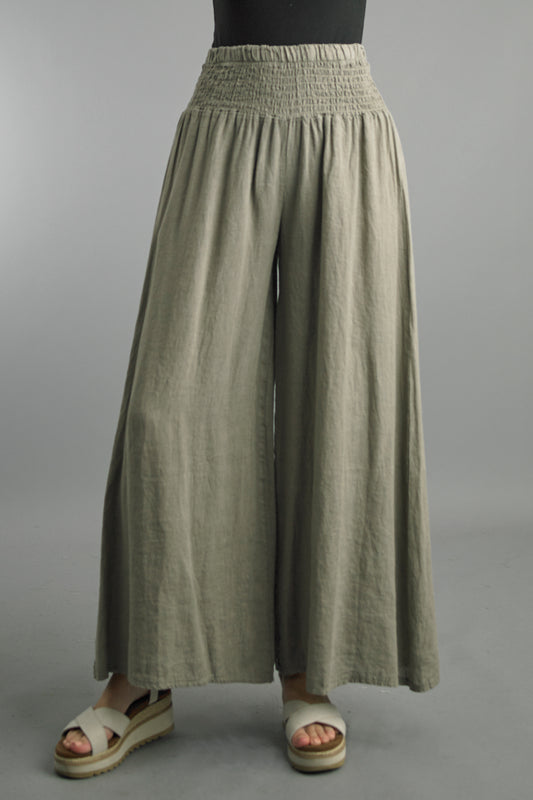 Tempo Paris Smocked Waist Linen Pants