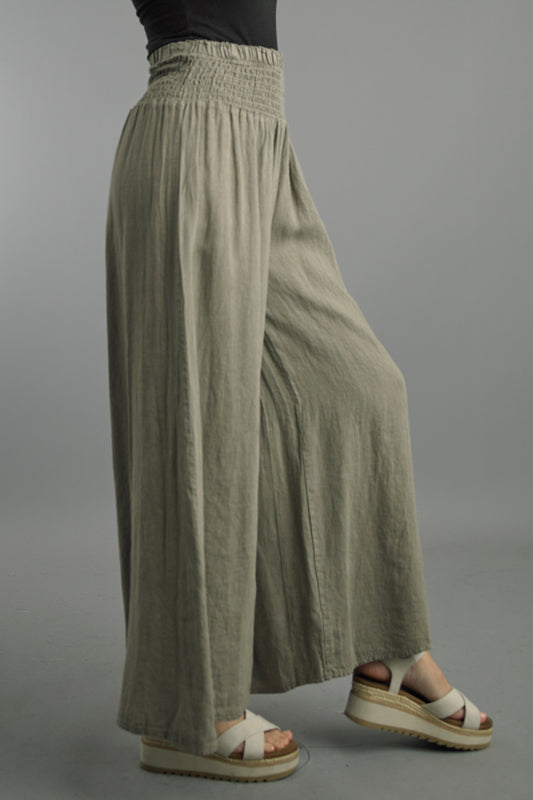 Tempo Paris Smocked Waist Linen Pants