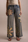 Blue Velvet Flower Patchwork Denim Pants