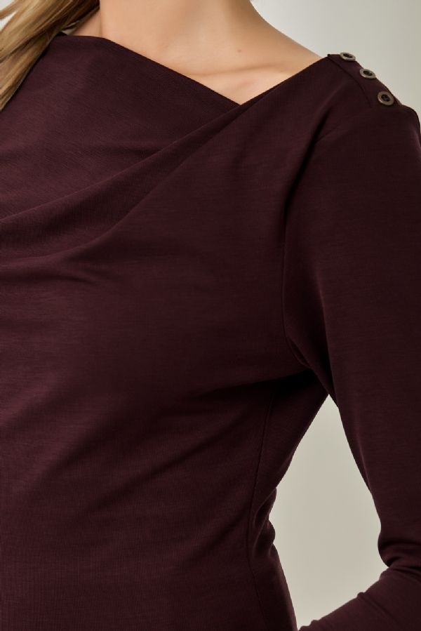 Mystree Asymmetrical Draped Ribbed Top