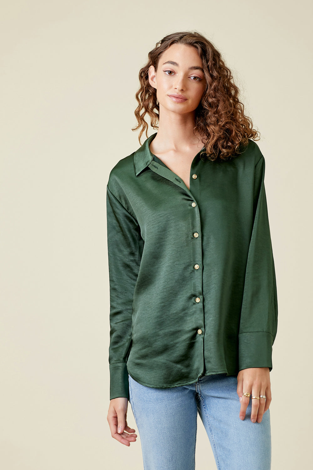 Mystree Silky Button Down Top