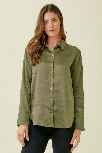 Mystree Silky Button Down Top