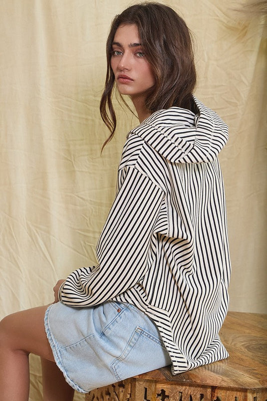 Bucketlist V-neck Striped Hoodie Top