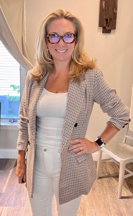 Cezele Plaid Double Breasted Blazer - MEDIUM