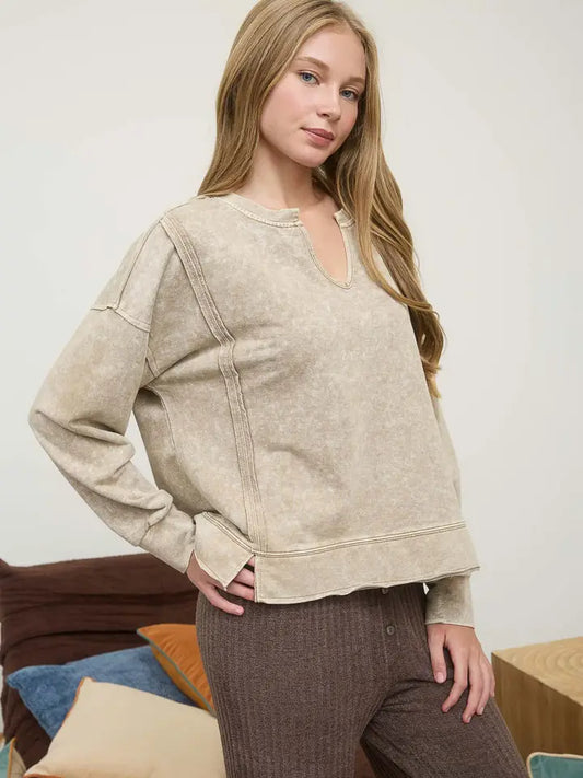 Blu Pepper Washed Exposed Seam Top