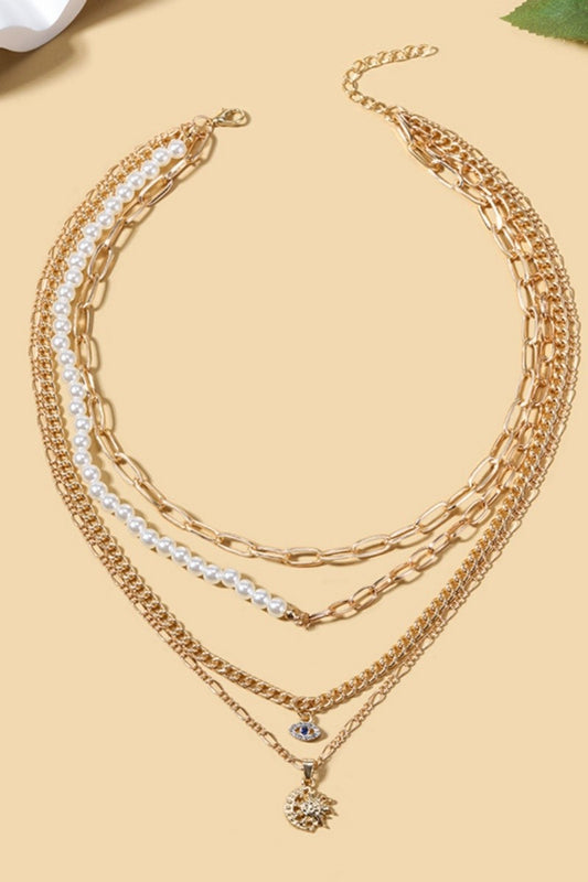 Evil Eye & Sun Moon Pendant Necklace