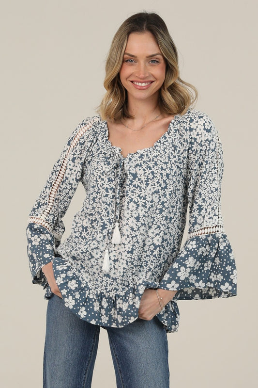 Angie Bohemian Flare Sleeve Print Blouse