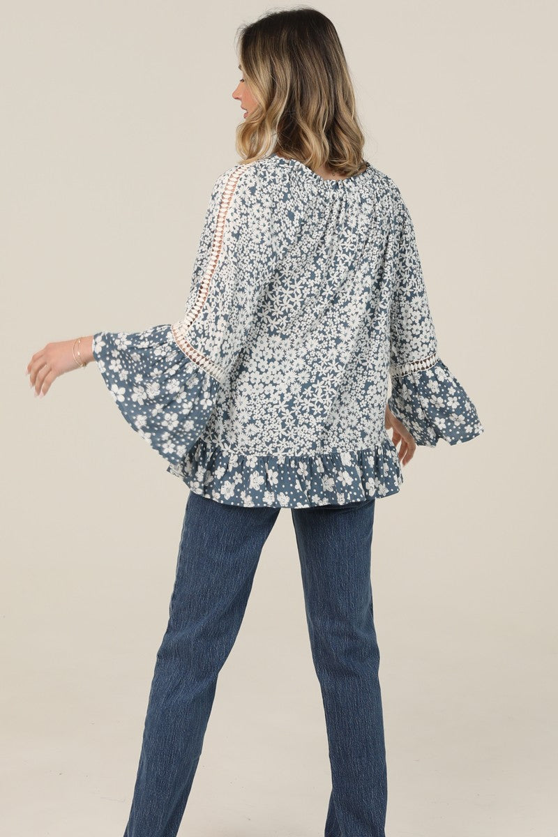 Angie Bohemian Flare Sleeve Print Blouse