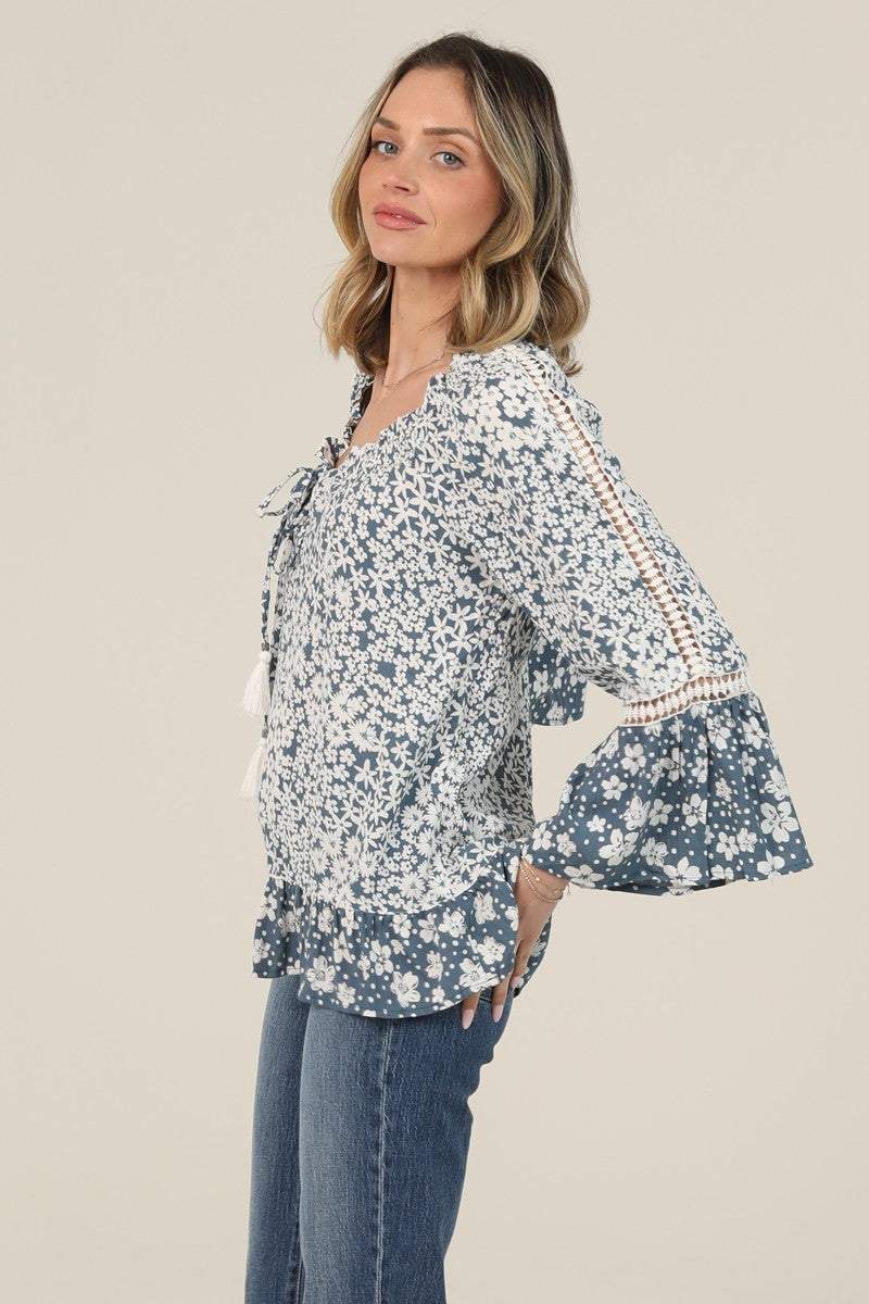 Angie Bohemian Flare Sleeve Print Blouse