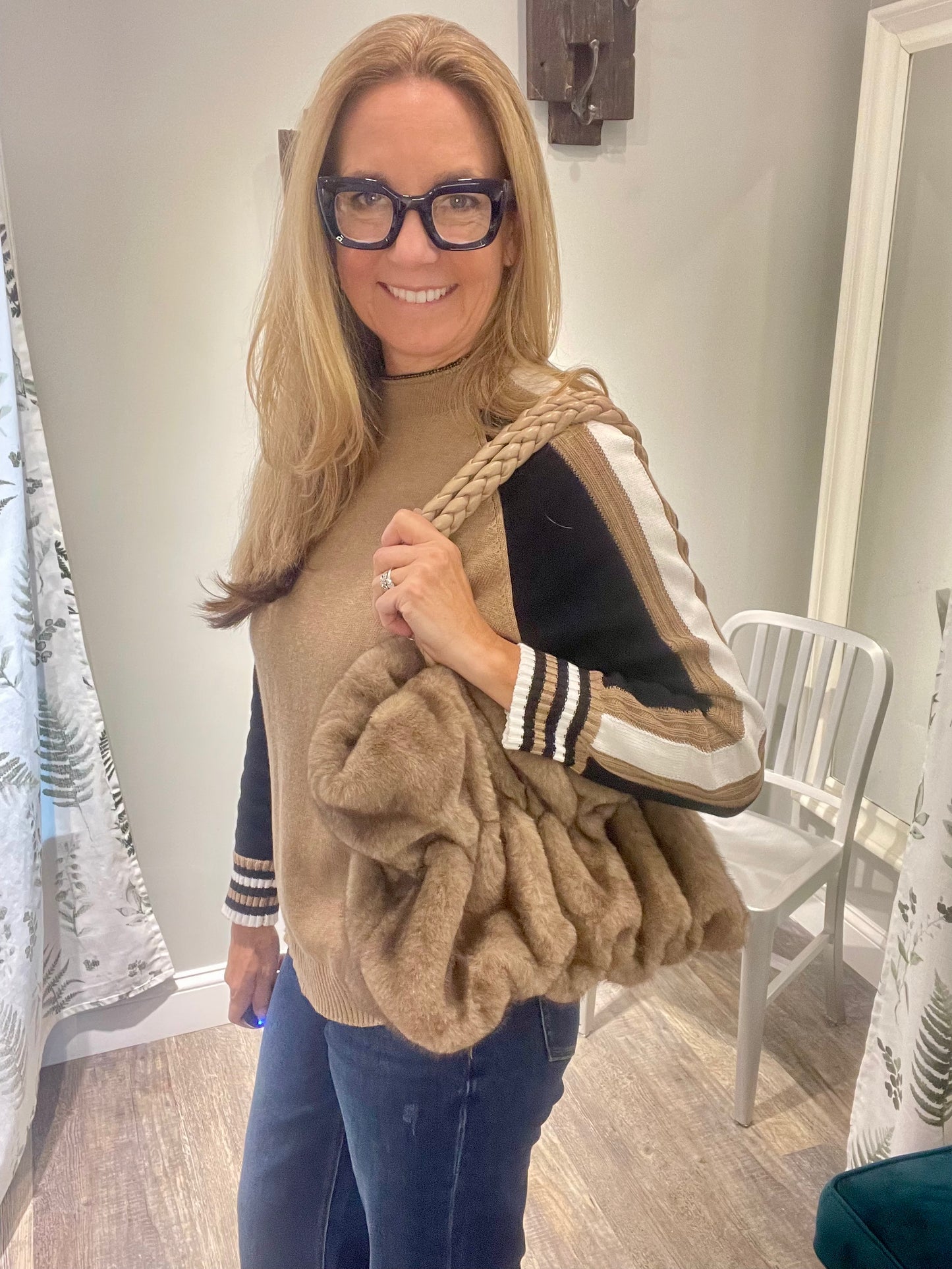 Lux Faux Fur Handbag with Braided Handle