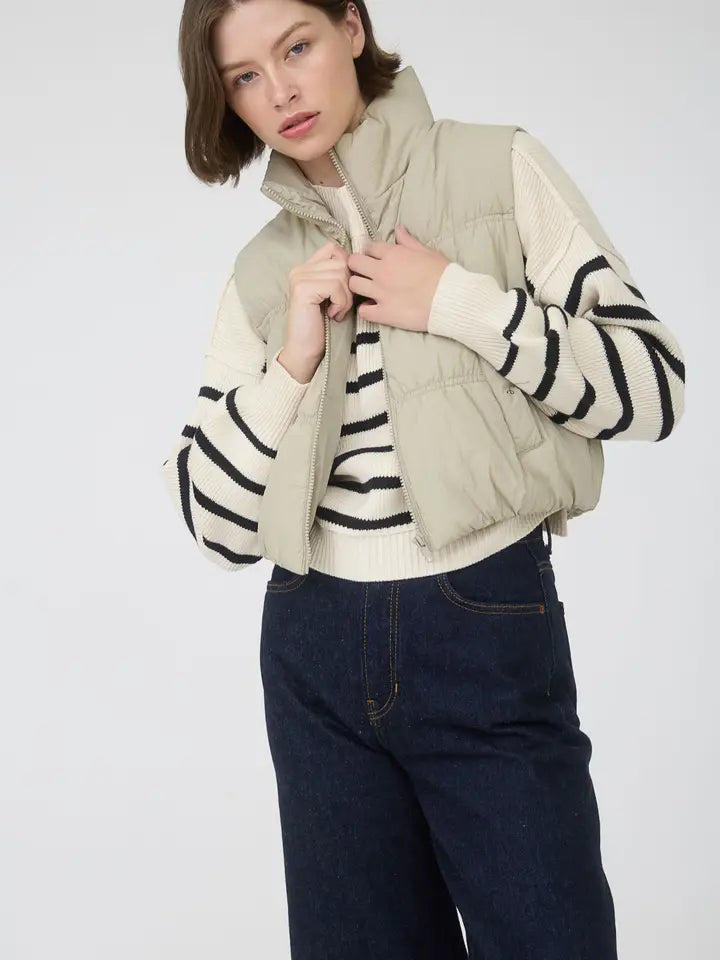 Blu Pepper Collared Zip Up Cropped Puffer Vest
