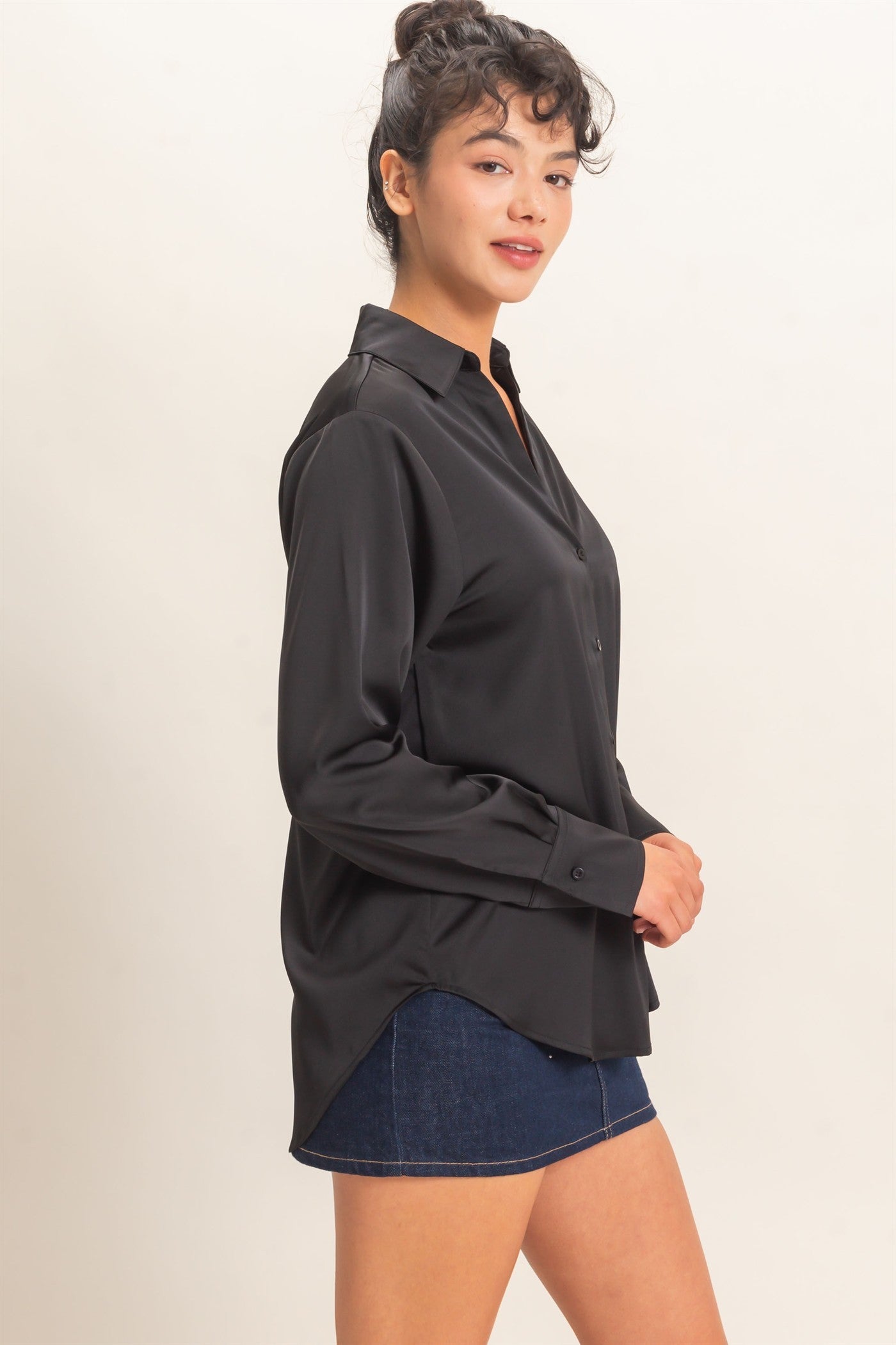Hyfve / Double Zero Silky Satin Collared Top