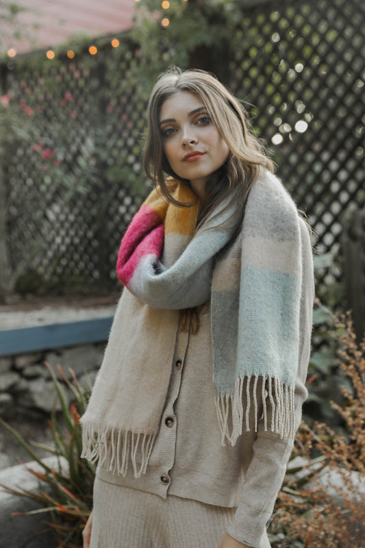 Color Block Soft Faux Mohair Scarf
