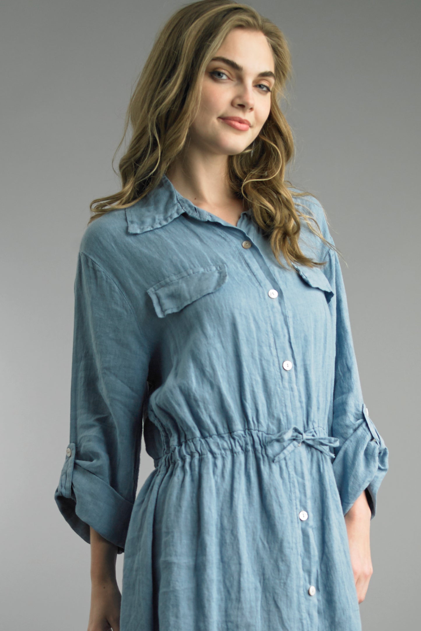 Tempo Paris Linen Tied Waist Dress