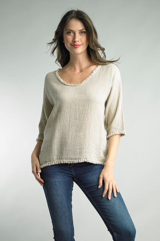 Tempo Paris 3/4 Sleeve Linen Top