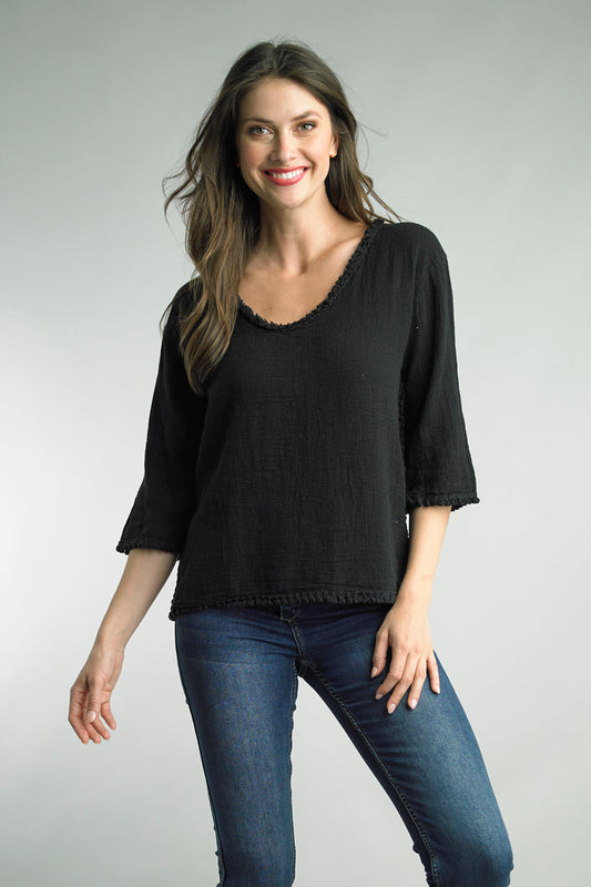 Tempo Paris 3/4 Sleeve Linen Top
