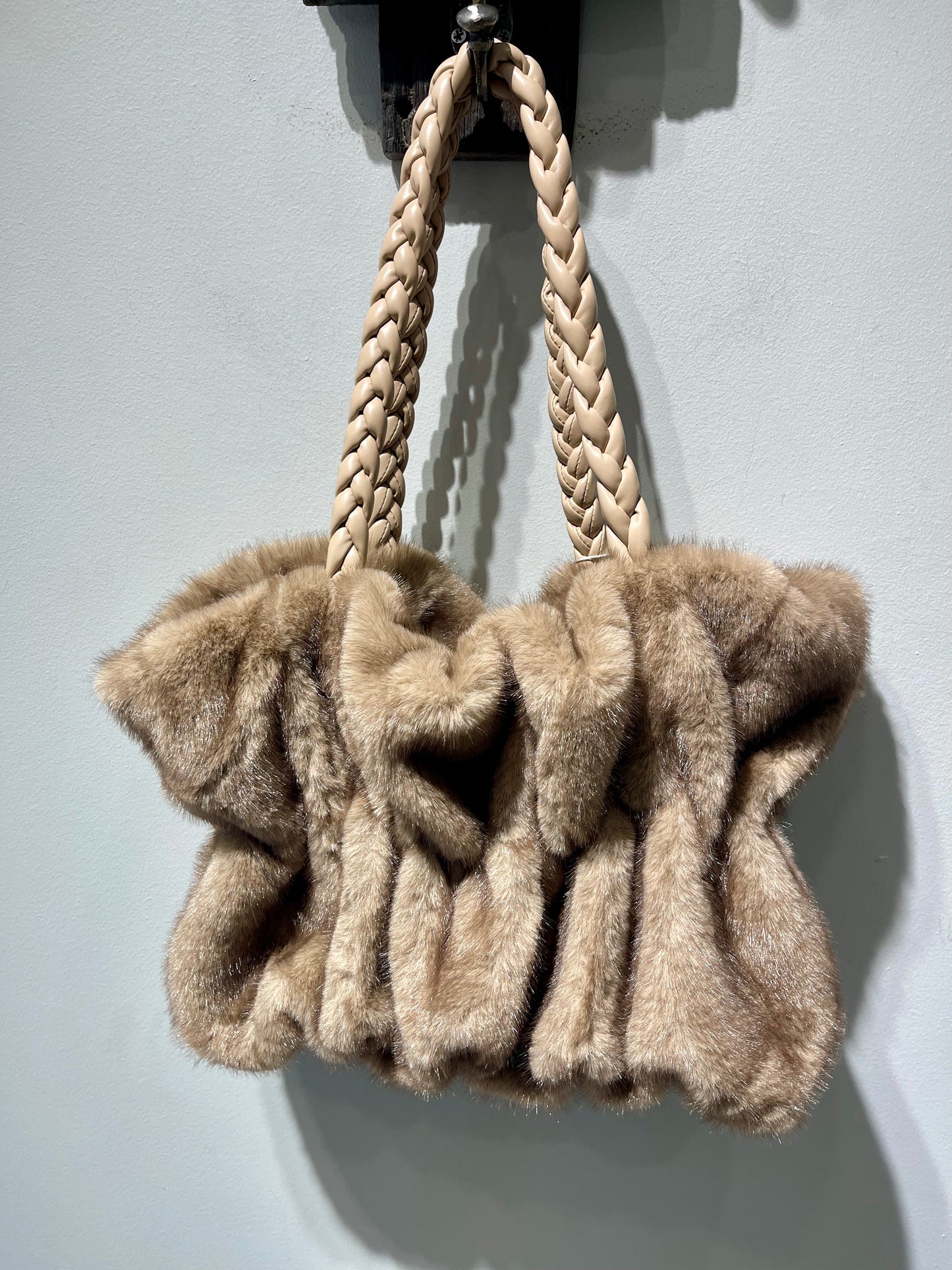 Lux Faux Fur Handbag with Braided Handle