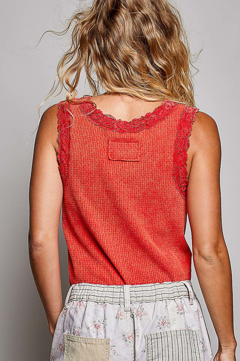 POL Lace Trim Fancy Tank Top
