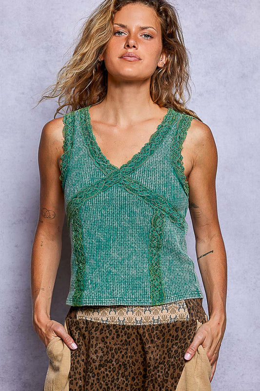 POL Lace Trim Fancy Tank Top