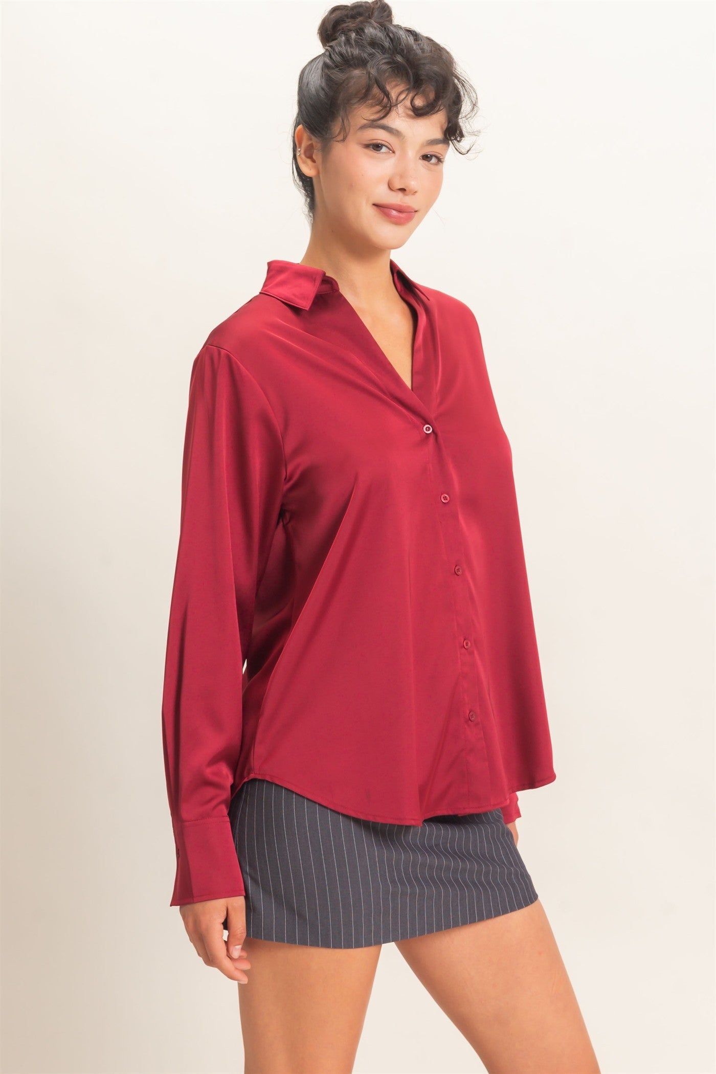 Hyfve / Double Zero Silky Satin Collared Top