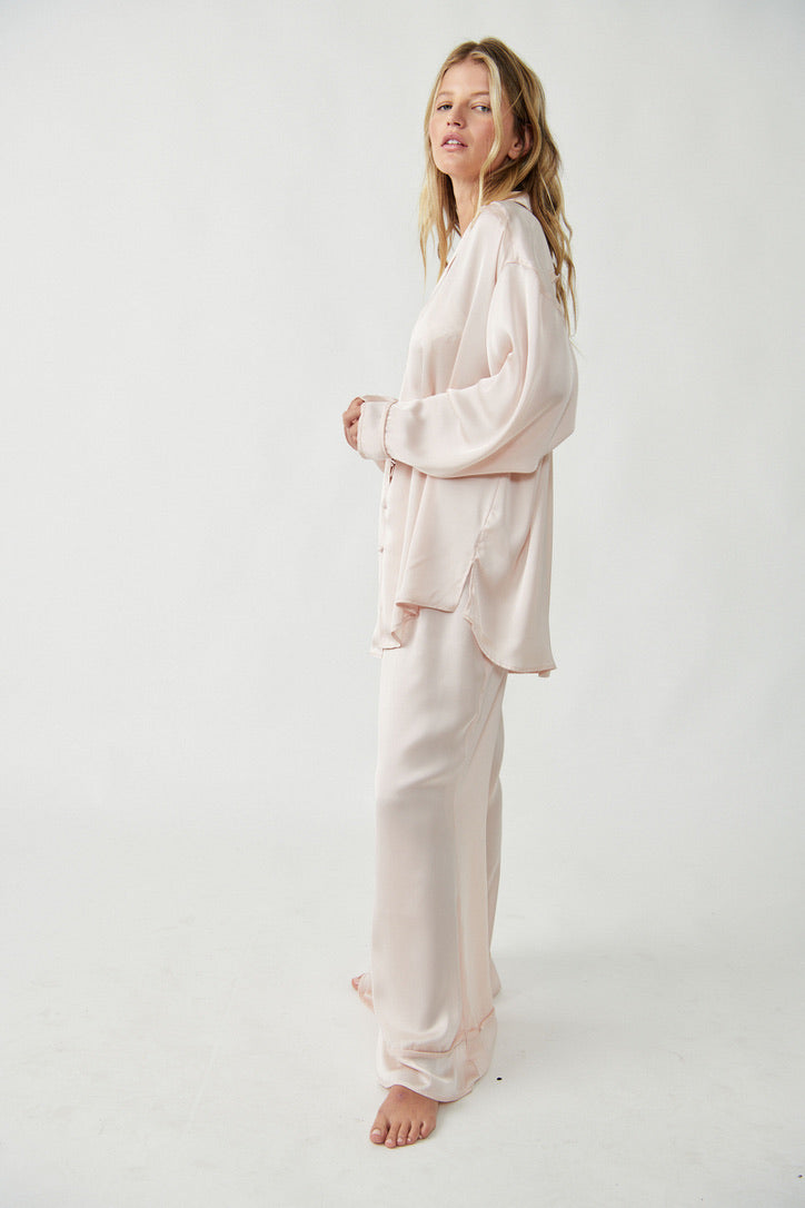 Free People Shine Crop Top & Pants Pajama 2-piece Set in Pink