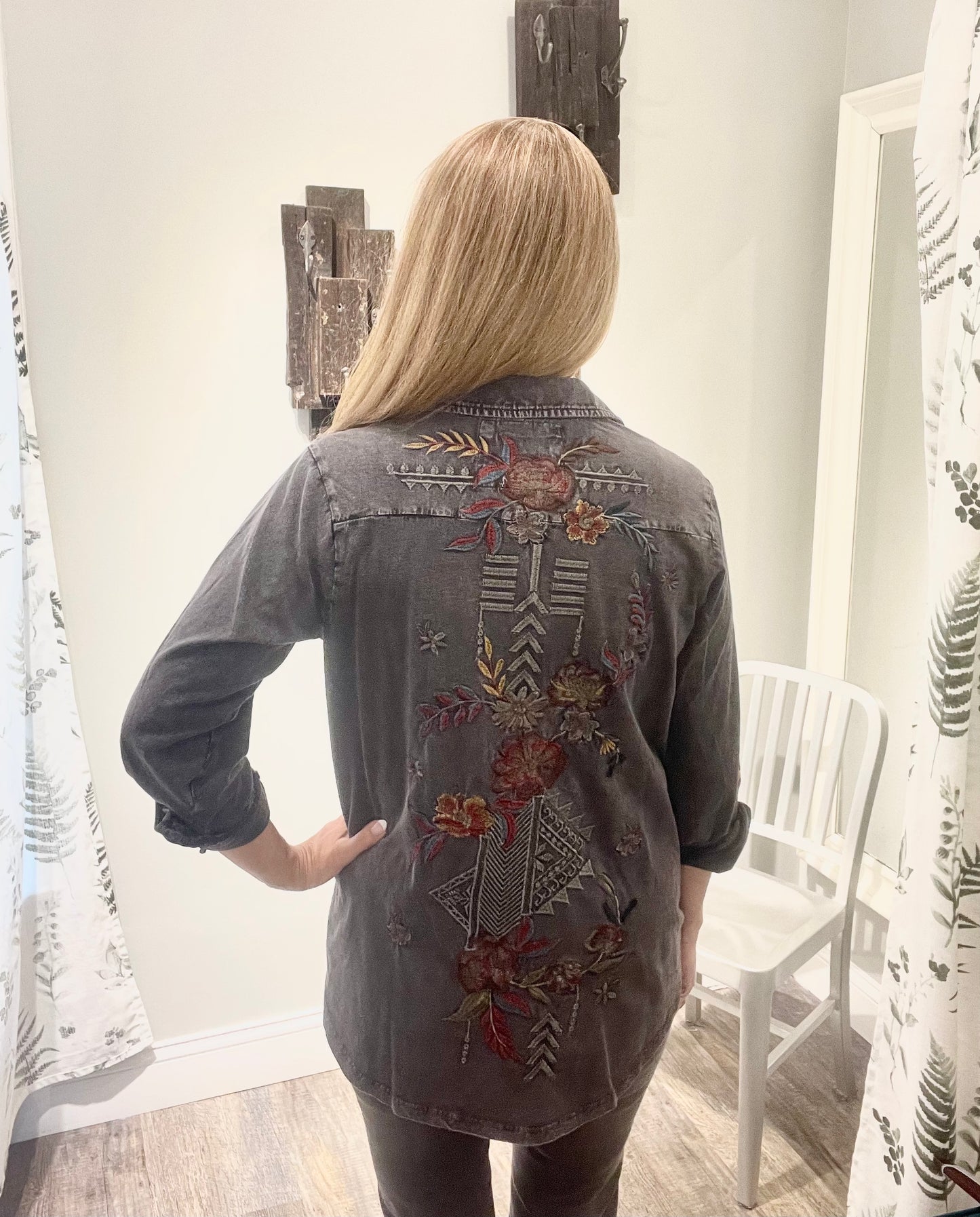 Caite and Kyla Embroidered Lava Rock Top