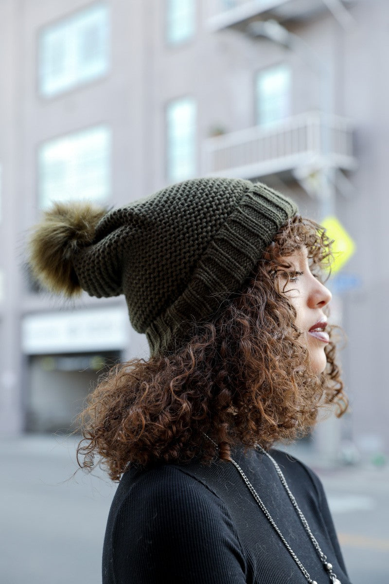 Pom Hat With Faux Sherpa Lining