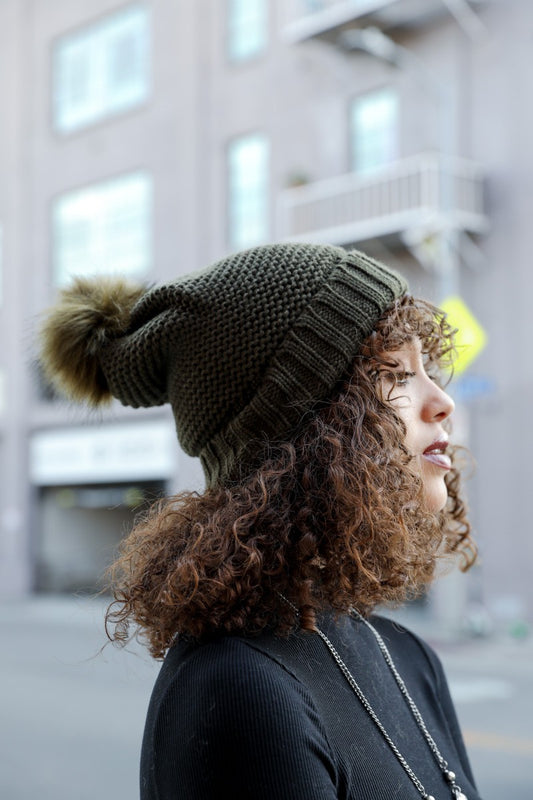 Pom Hat With Faux Sherpa Lining