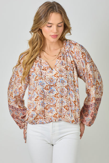 Mystree Border Print Ruffle Top