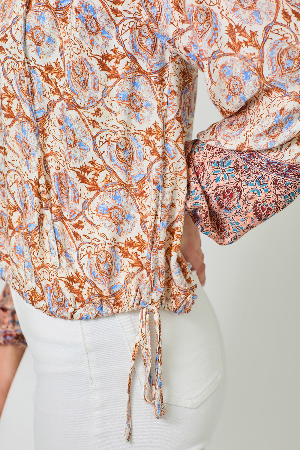 Mystree Border Print Ruffle Top