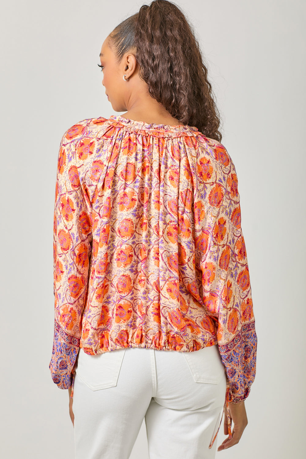 Mystree Border Print Ruffle Top