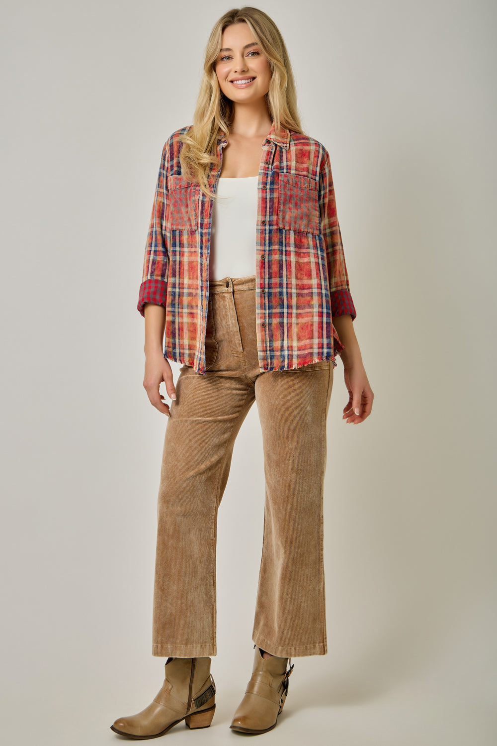 Mystree Softest Mixed Plaid Top