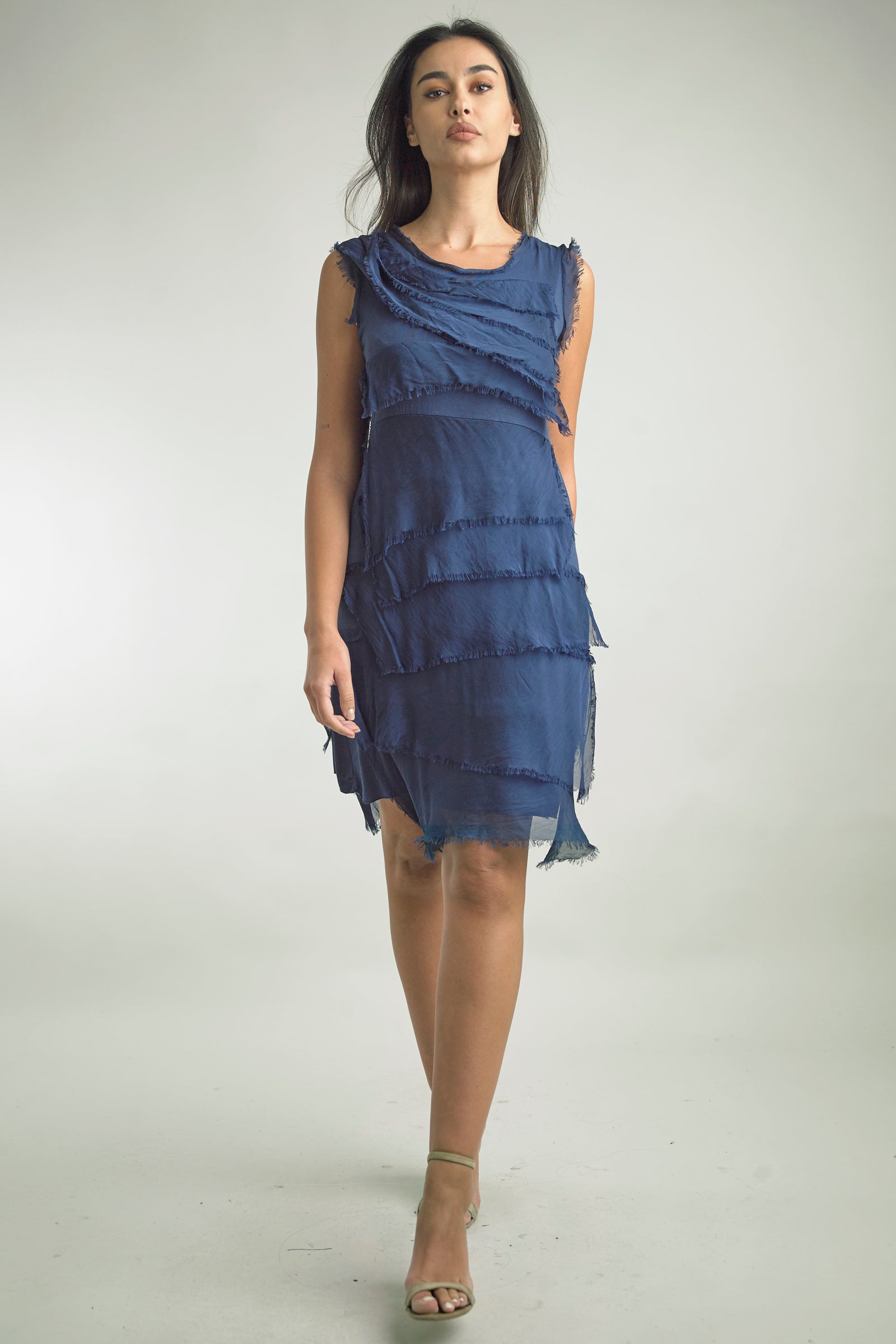 tiered silk dress 6 / Fan Blue / Stretch Silk Tiered Evie dress