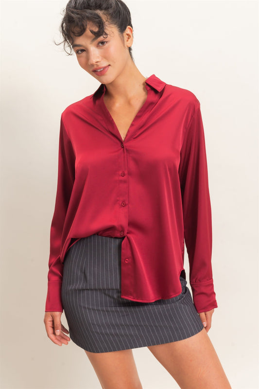Hyfve / Double Zero Silky Satin Collared Top