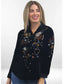 Caite & Kyla Selena Embroidered Velvet Top